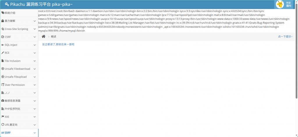 Pikachu 靶场通关笔记（45）— SSRF 漏洞 (file_get_contents 篇)